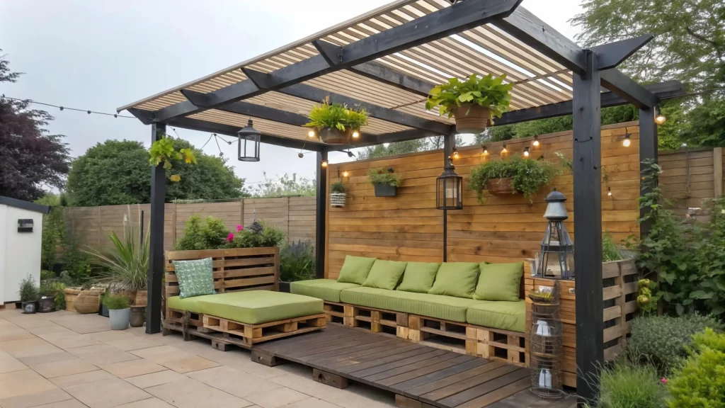 Pergola in legno su misura installata in un giardino privato a Genova